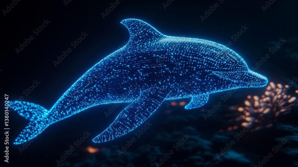 Obraz premium Futuristic Holographic Dolphin in Digital Space, Modern Technology and Innovation Concept