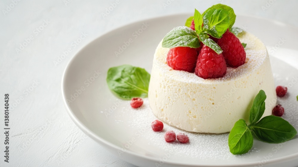 white mousse dessert with fresh raspberries. ai generated white mousse dessert with fresh raspberries. ai generated
