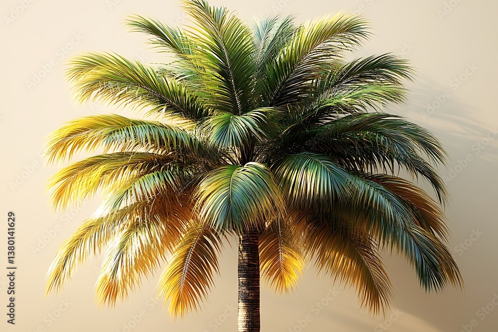 Fototapeta premium Isolated Detailed Palm Tree Against Neutral Background With Beautiful Fronds And Trunk