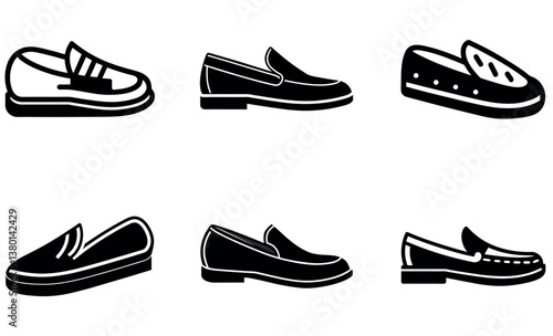 Black and White Loafer Shoe Icons