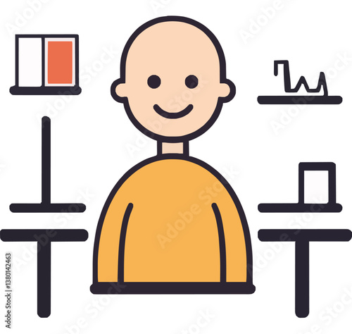 Casual Person in Office with Data and Flags