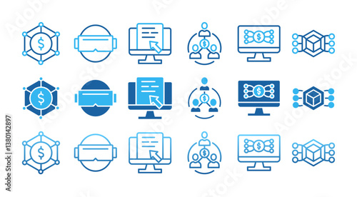METAVERSE icon set with multiple style virtual reality, digital asset, community, digital token, nft, blockchain and ecosystem