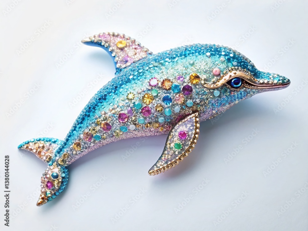 Obraz premium Aerial View: Sparkling Crystal Dolphin Brooch - Elegant Jewelry Photography