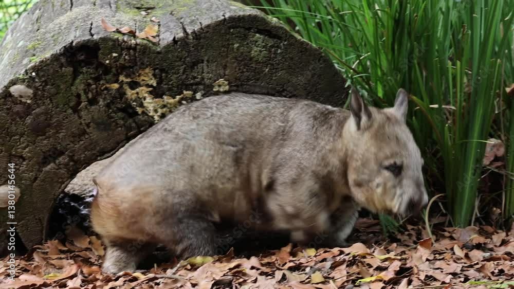 Wombat Exploring Leafy Forest Floor Wombat Exploring Leafy Forest Floor
