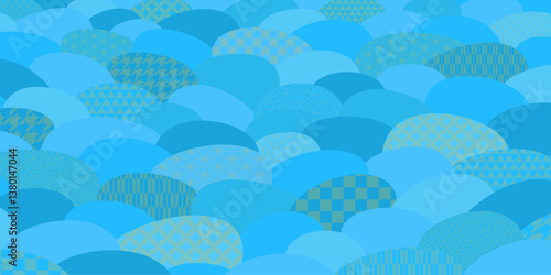 海・波の和風背景ベクターイラスト 和柄 水色 青色 夏 