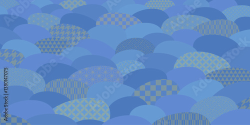 海・波の和風背景ベクターイラスト 和柄 水色 青色 夏 