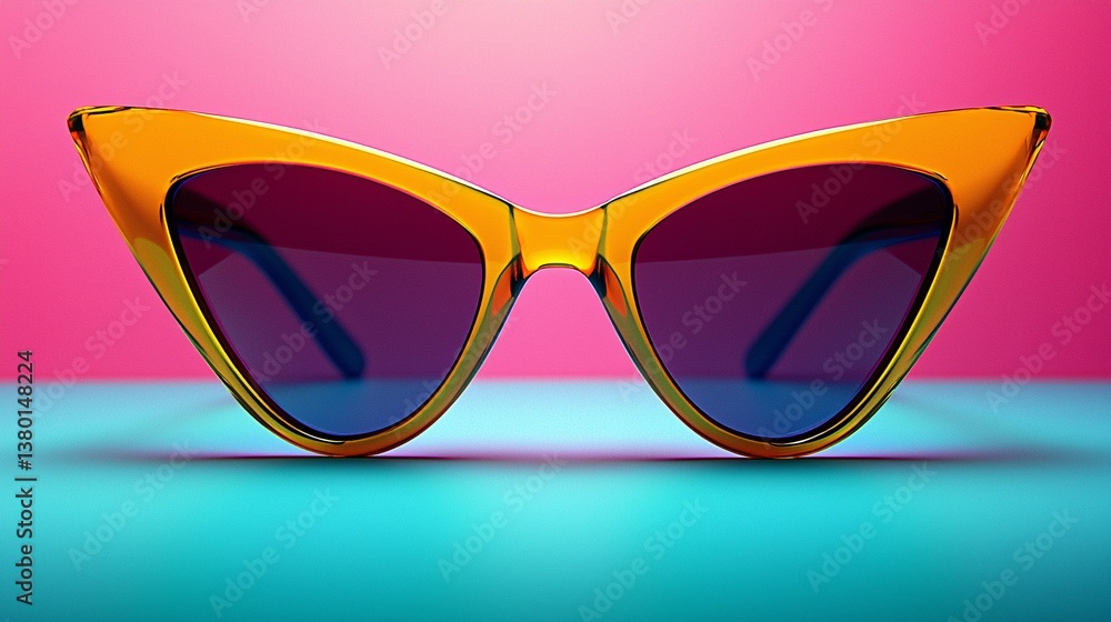 Vibrant Cat-Eye Sunglasses on Colorful Background Display Vibrant Cat-Eye Sunglasses on Colorful Background Display