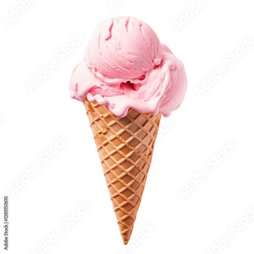 Pink ice cream cone isolated on transparent background.