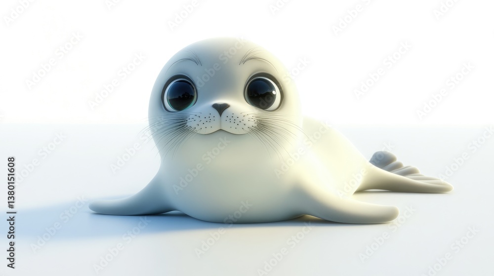 Obraz premium Cute and Adorable Cartoon Seal Character with Big Eyes and a Friendly Expression on a Simple Background