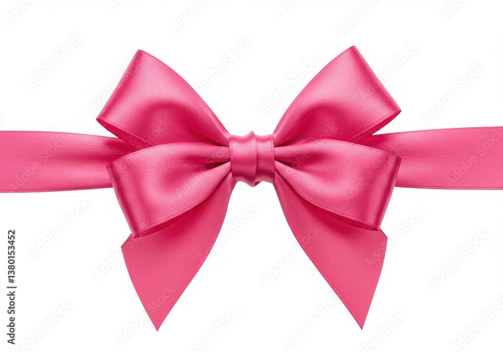 Fototapeta premium A vibrant pink satin ribbon tied in a bow on a clean white background for gifts and decorations