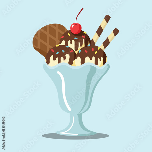 cute flat design of ice cream sundae. doodle ice cream sundae. cute and not ugly design. simple icon of ice cream sundae