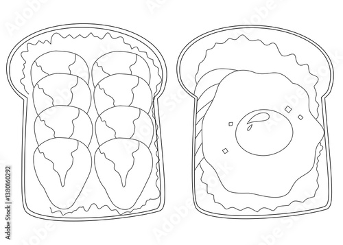 Toast strawberry and eggs avocado coloring page