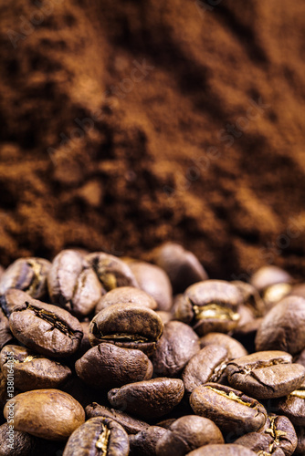 Coffee beans fill entire frame in close-up shot