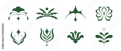 Vector set of logo design templates and graphic elements, organic cosmetics, floral illustration in simple linear hand drawn style, plants and flowers, natural products emblems