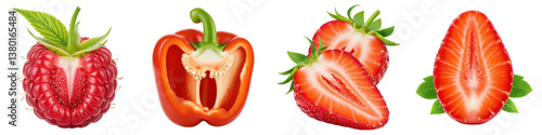 Fresh Raspberry, Red Bell Pepper Half, Strawberry Slices.