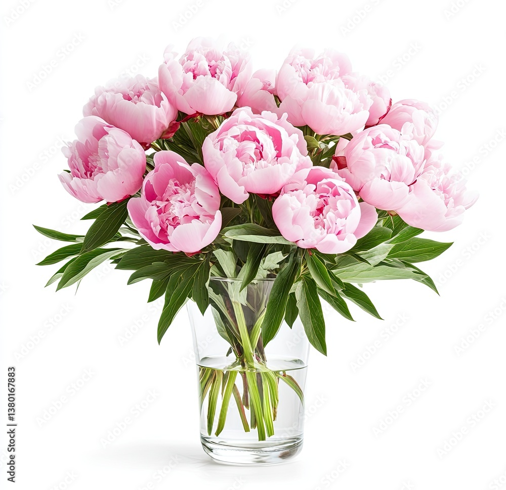 Pink peony bouquet in clear vase Pink peony bouquet in clear vase