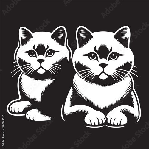 Elegant British Shorthair Cat Vector – Black and White Design