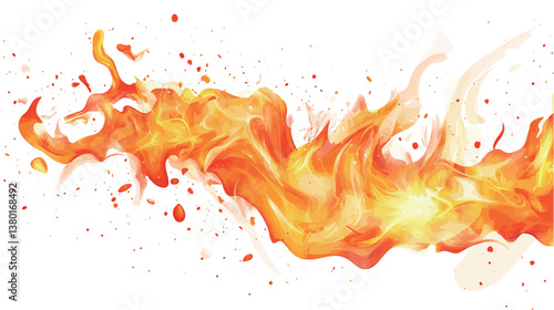 A vivid depiction of a fiery blaze, showcasing intense combustion with swirling flames and glowing embers. This dynamic illustration captures the raw energy and heat of fire, 
