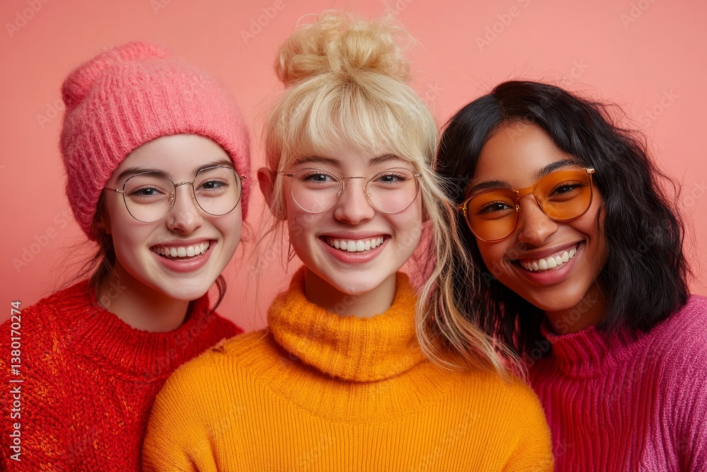 Optimistic cheery young women multiracial friends, Generative AI Optimistic cheery young women multiracial friends, Generative AI