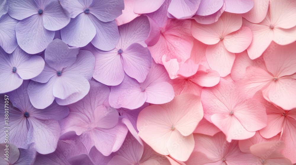 Fototapeta premium Floral gradient background with lilac and soft pink hues featuring delicate petals in a serene and calming design