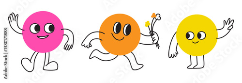 Vector logo design template and graphic elements for advertising, branding, posters and banners, funny cartoon illustrations with smiling character and mascots, abstract stickers and line icons