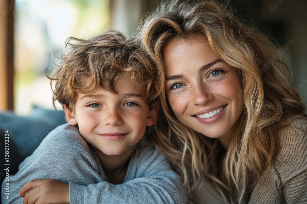 Happy mother with her two sons, Generative AI Happy mother with her two sons, Generative AI