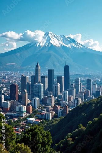 Aerial view of Caracas skyline with snow-capped mountains as backdrop, aerial view, architecture