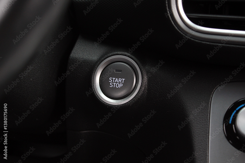 Start Stop button electric car. The button for stopping the start of the car engine. Engine Start Stop push button electric car. Start Stop button electric car. The button for stopping the start of the car engine. Engine Start Stop push button electric car.