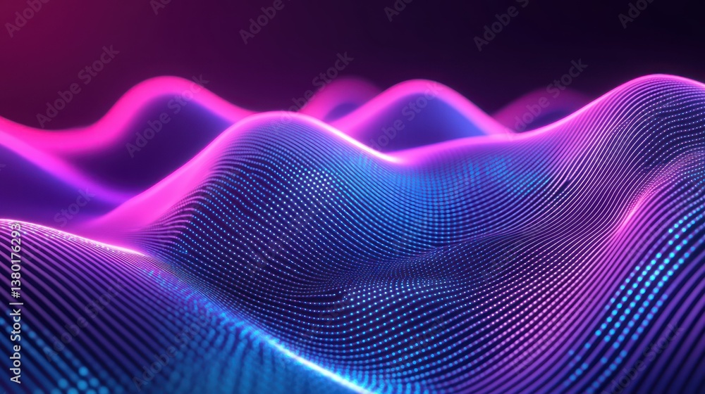 An abstract digital illustration of luminous undulating patterned surfaces An abstract digital illustration of luminous undulating patterned surfaces