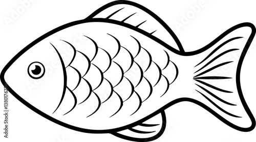 A simple, outlined illustration of a fish showcasing its scales, fins, and eye, ideal for coloring or educational purposes.