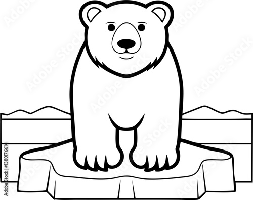 A cute, cartoon-style illustration of a polar bear standing on an ice platform, surrounded by icy landscapes.