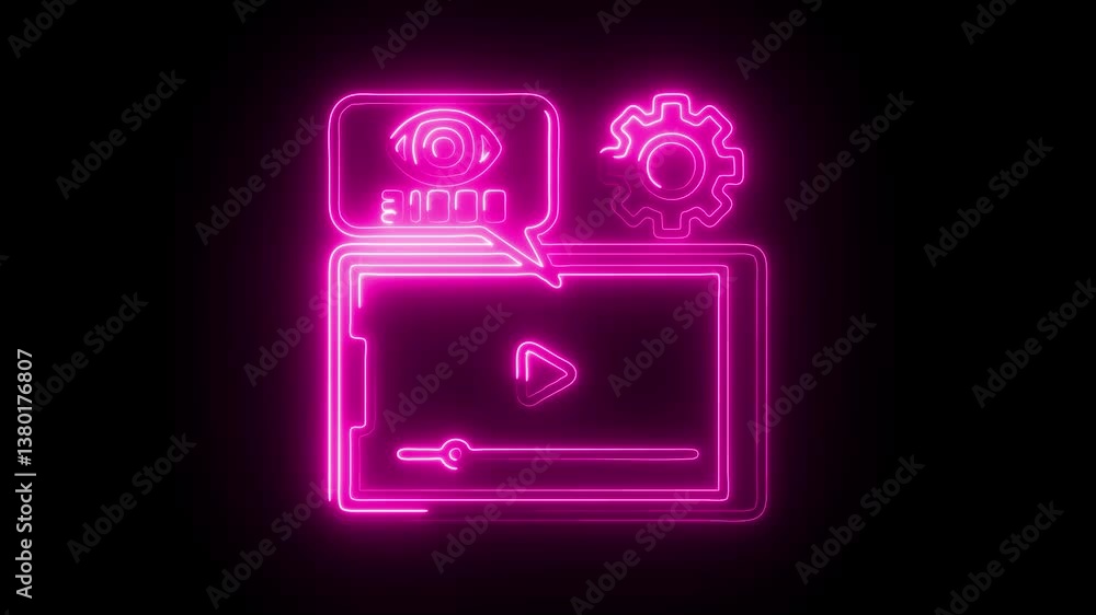 Glowing neon viewer icon isolated on black background. HD Video motion graphic animation Glowing neon viewer icon isolated on black background. HD Video motion graphic animation