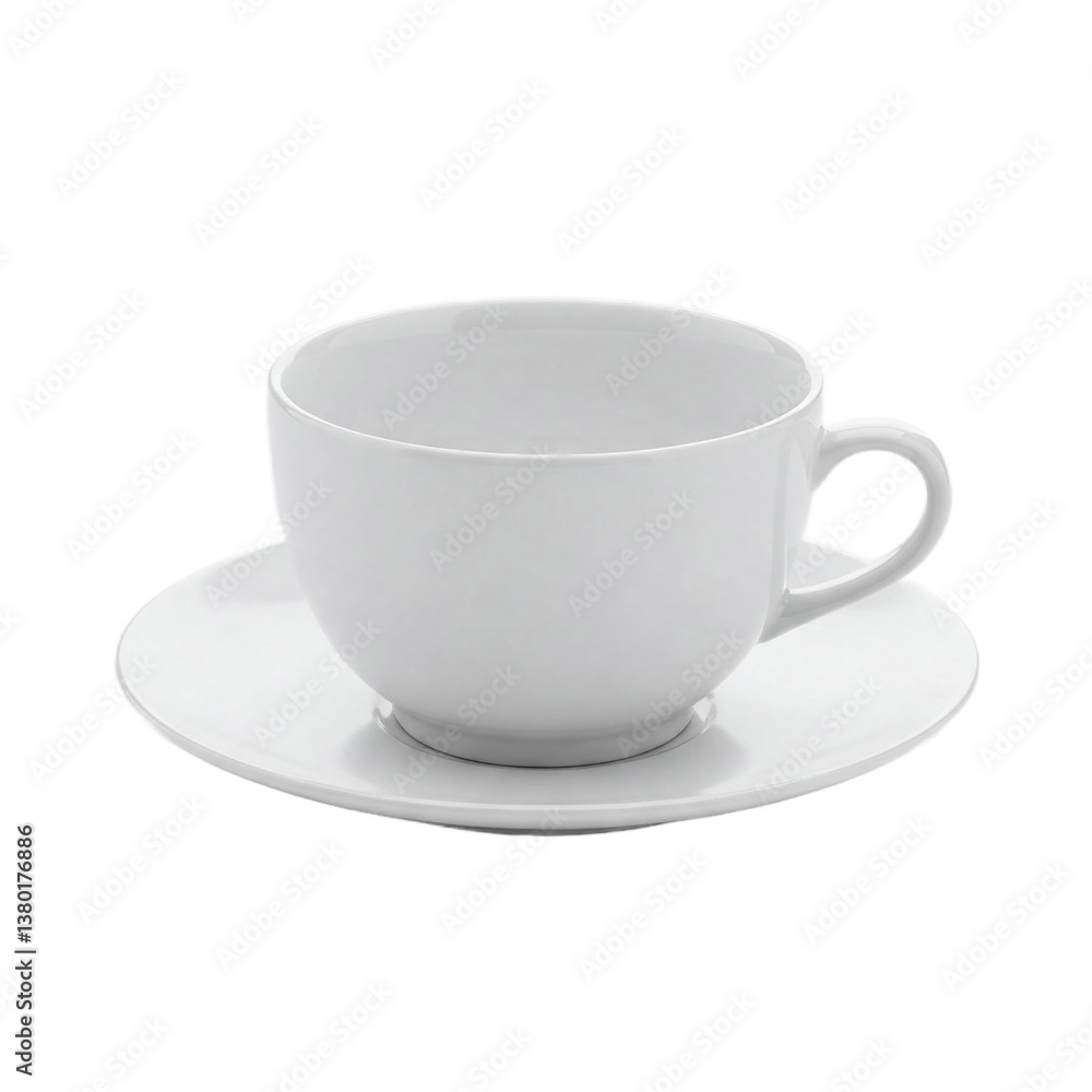 White teacup and saucer, isolated on a transparent background, png image, showcasing simplicity and elegance, ideal for mockup or design projects White teacup and saucer, isolated on a transparent background, png image, showcasing simplicity and elegance, ideal for mockup or design projects
