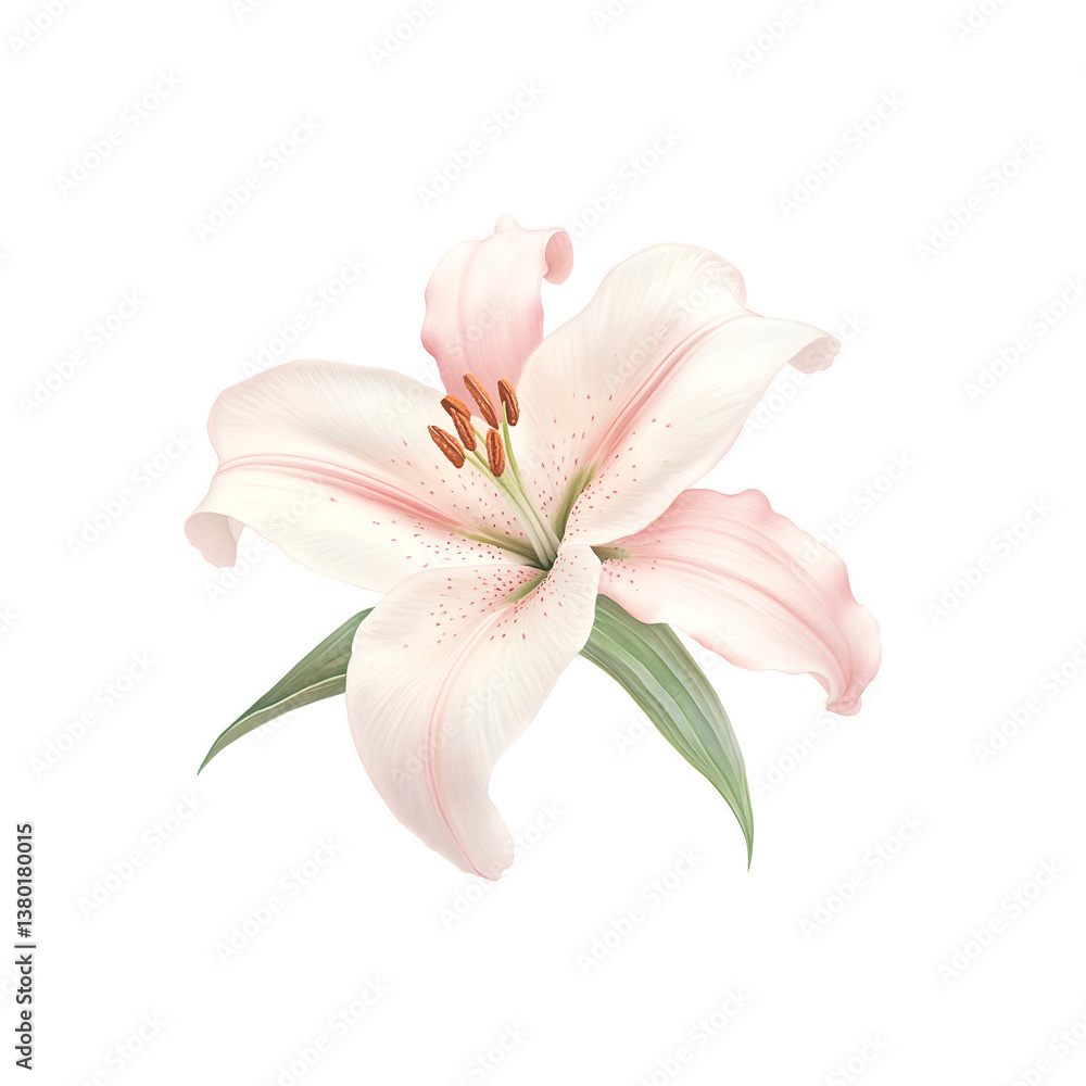 Soft pink lily watercolor illustration with delicate petals and details. Soft pink lily watercolor illustration with delicate petals and details.
