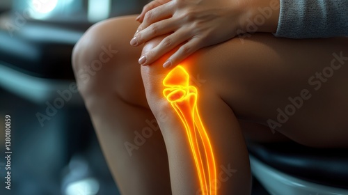 Wallpaper Mural Knee pain. Woman's hand touches her glowing, joint skeleton Torontodigital.ca