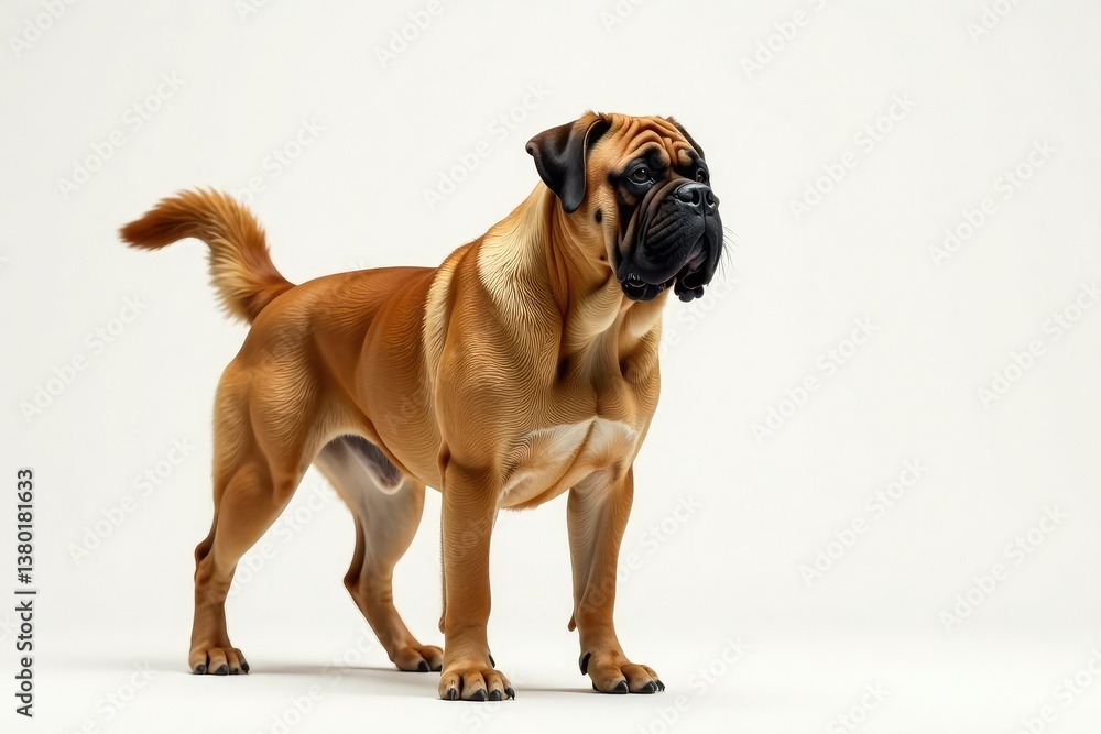 Majestic mastiff, powerful stance, white background, photography, eyes Majestic mastiff, powerful stance, white background, photography, eyes