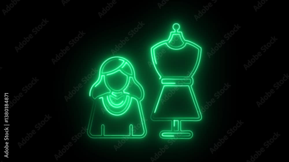 Glowing neon fashion designer icon isolated on black background. HD Video motion graphic animation