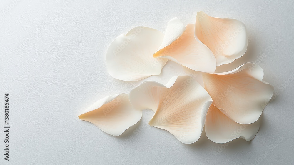 Elegant white rose petals scattered on a smooth surface, creating a serene, minimalist aesthetic. Elegant white rose petals scattered on a smooth surface, creating a serene, minimalist aesthetic.