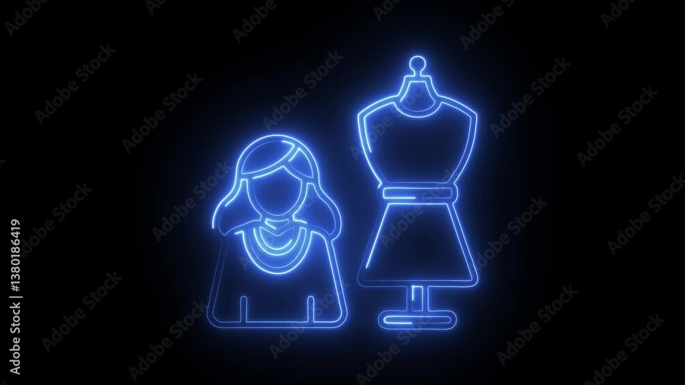 Glowing neon fashion designer icon isolated on black background. HD Video motion graphic animation