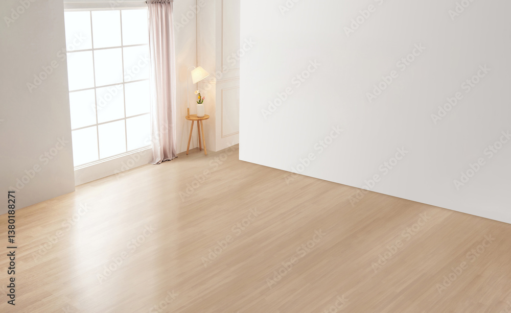 Fototapeta premium Modern Scandinavian and minimalist living room interior. White empty room. Scandinavian interior design. Home Nordic interior.