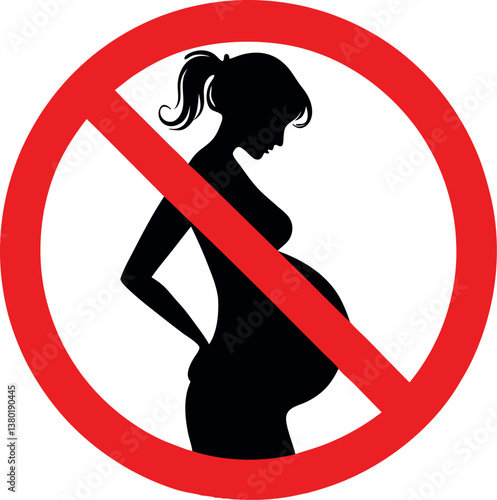 Prohibited Sign for Pregnant Women – Red Vector Illustration of Pregnancy Restriction Symbol on Transparent Background
