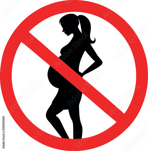 Prohibited Sign for Pregnant Women – Red Vector Illustration of Pregnancy Restriction Symbol on Transparent Background