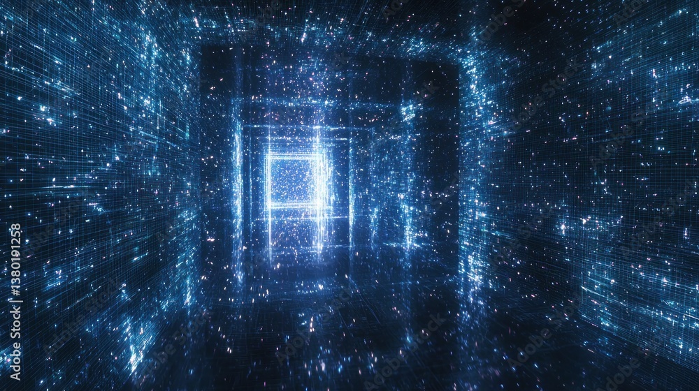 Obraz premium Futuristic Digital Environment Representing Language Model and AI Efficiency in a Vast Data Space
