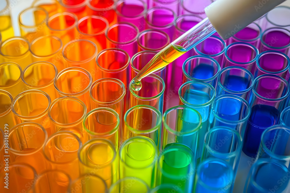 Rainbow test tubes, lab liquid drop, science experiment Rainbow test tubes, lab liquid drop, science experiment