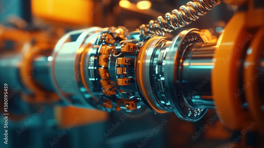 Obraz premium Detailed view of a metallic industrial machine component assembly