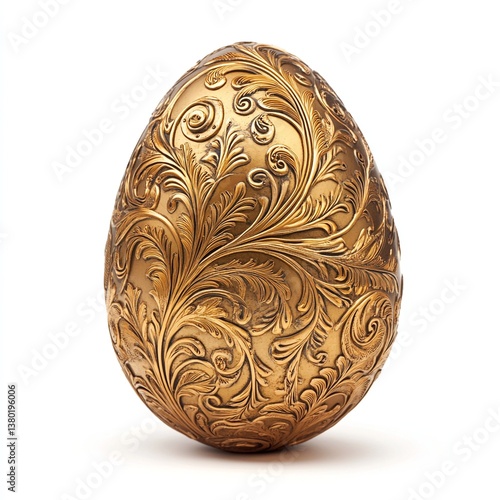 Intricate gold egg with an ornate, floral design. A luxurious and decorative piece, perfect for Easter or special occasions.