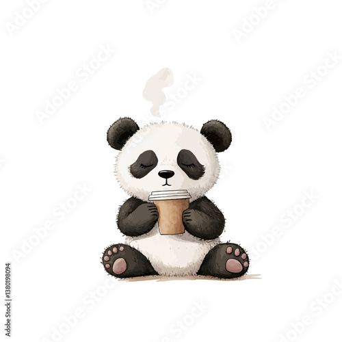 Cute Panda Enjoying Coffee:...