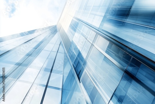 Elegant abstract blue glass building background showcasing modern architecture and reflective design elements