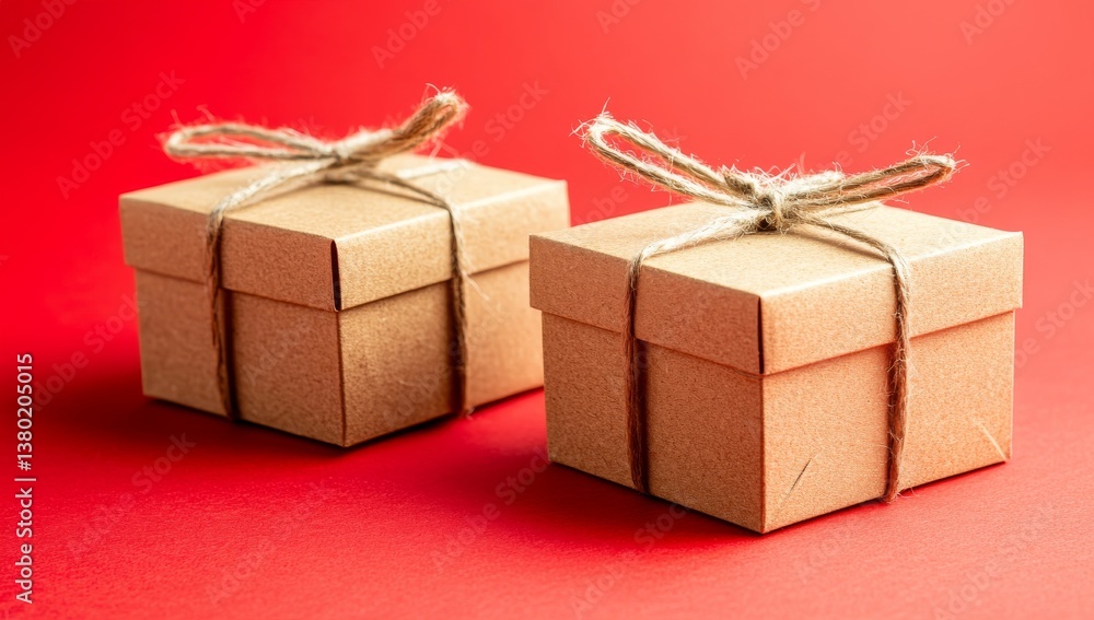 Obraz premium Two red cube stands. An empty podium for showcasing products. Minimalist style