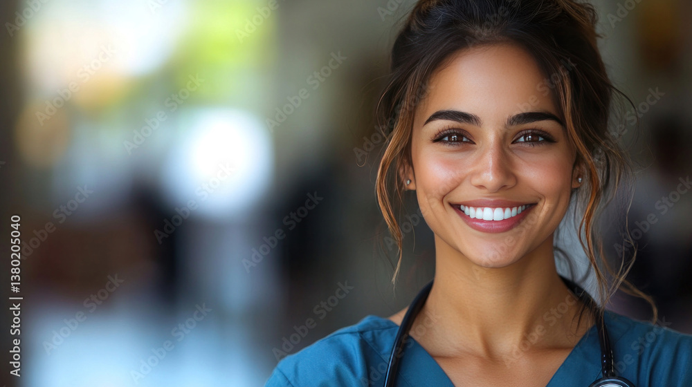 A smiling Indian nurse holding a stethoscope, representing compassion and medical expertise A smiling Indian nurse holding a stethoscope, representing compassion and medical expertise